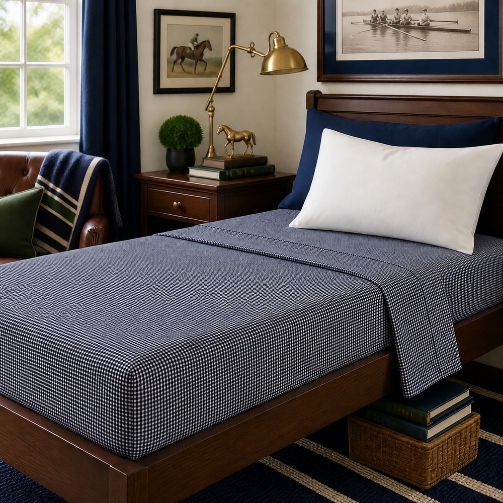 Ralph Lauren LRL Blue Gingham Twin XL Sheets 100% Cotton Preppy Heritage Coastal